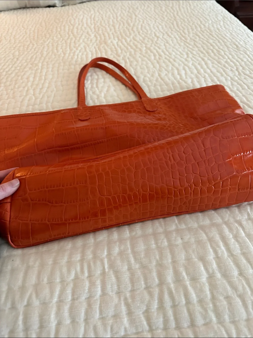 Orange Croc-Embossed Tote Bag - Classic Women's Shoulder Bag